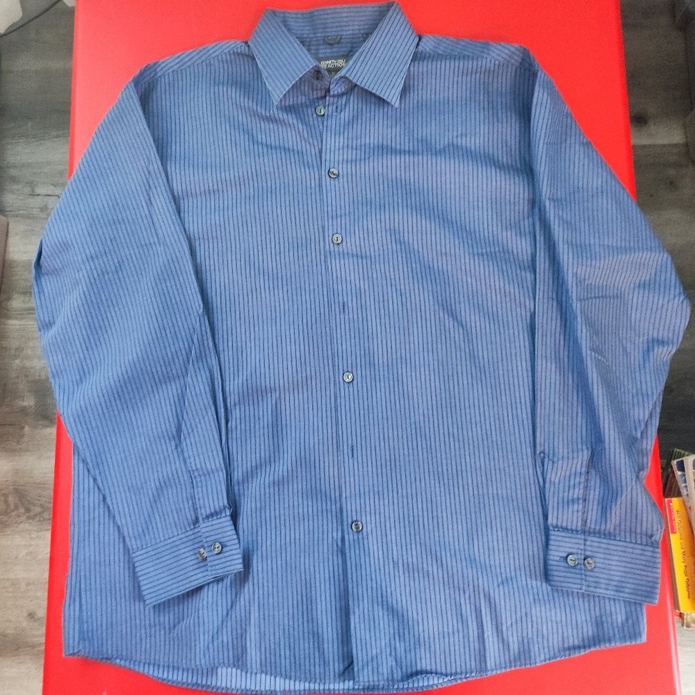Kenneth Cole Reaction button down casual shirt muted blue stripe men's size XL